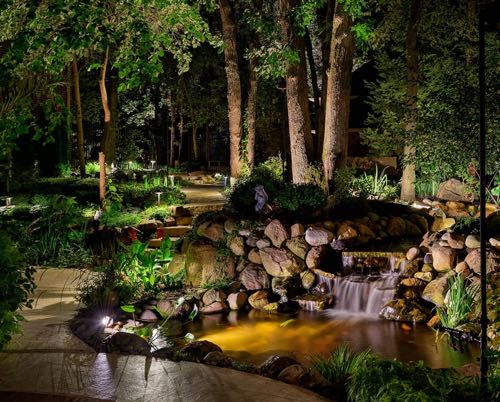 Lighted water feature and landscape
